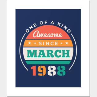 Retro Awesome Since March 1988 Birthday Vintage Bday 1988 Posters and Art